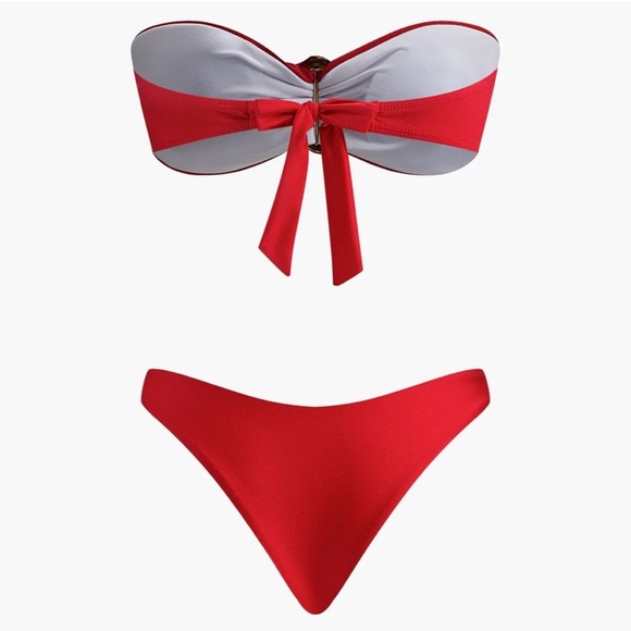 Commense Metal-Detail Bow Bandeau Bikini Size Large - Picture 2 of 7